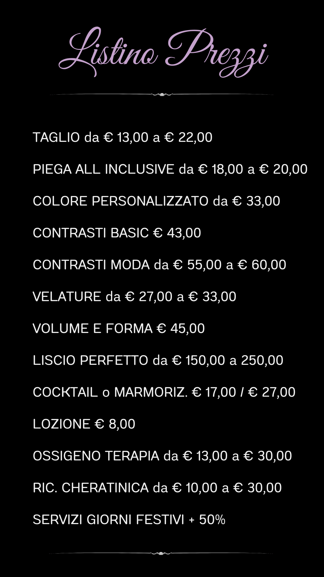 Listino prezzi